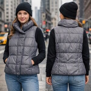 Old Navy Women's Gray Puffer Vest Small Y2K Quilted Sleeveless Winter
